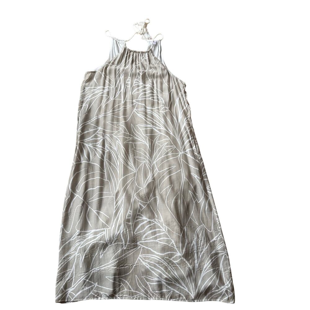 Bella Dahl Tropical Palm Print Halter Maxi Dress Cream Sz L Boho Beachy Resort - Picture 10 of 16